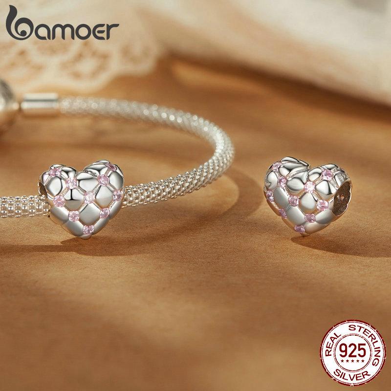 Bamoer Original 925 Silver Witch Knot Pendant Bow Charm Pink Love Beads DIY For Women Party Daily Gift Fine Jewlery
