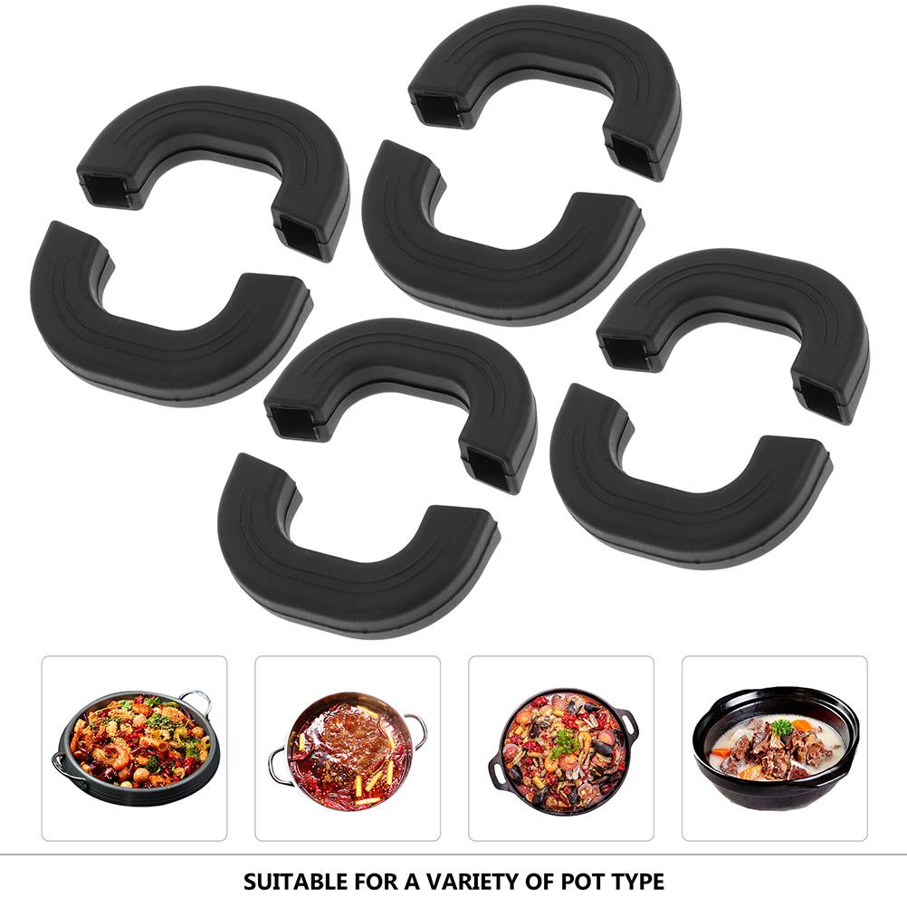 4 Pcs Griddle Pot Earrings Silicone Hot Handle Covers Non-slip Sleeves Stew Black