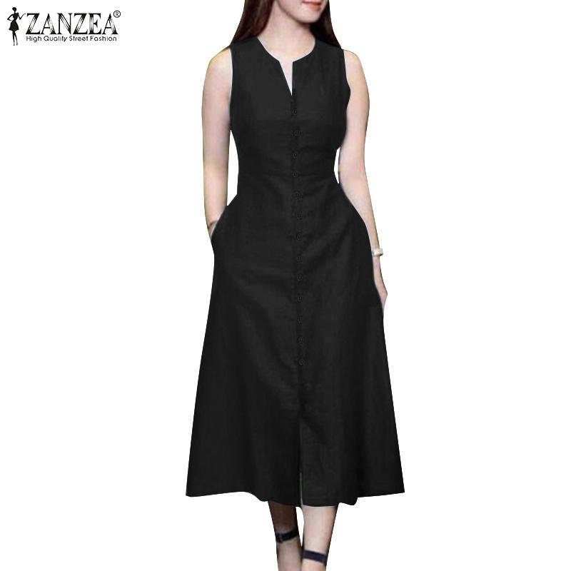 ZANZEA Womens Casual Off Shoulder Summer Sleeveless Dress
