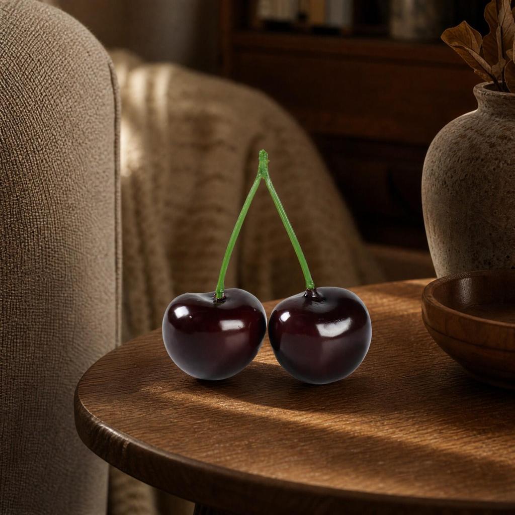 Faux Cherry with Green Vivid Foam Decoration True for Tabletop Arrangements, Photo Studios,