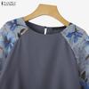 ZANZEA Women Casual Round Neck Loose Print Splice Half Sleeve Blouse