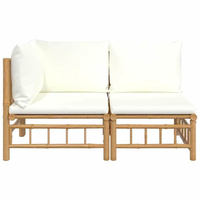 VidaXL Garden Lounge Set 2 Pcs with Cushions Cream White Bamboo 362298