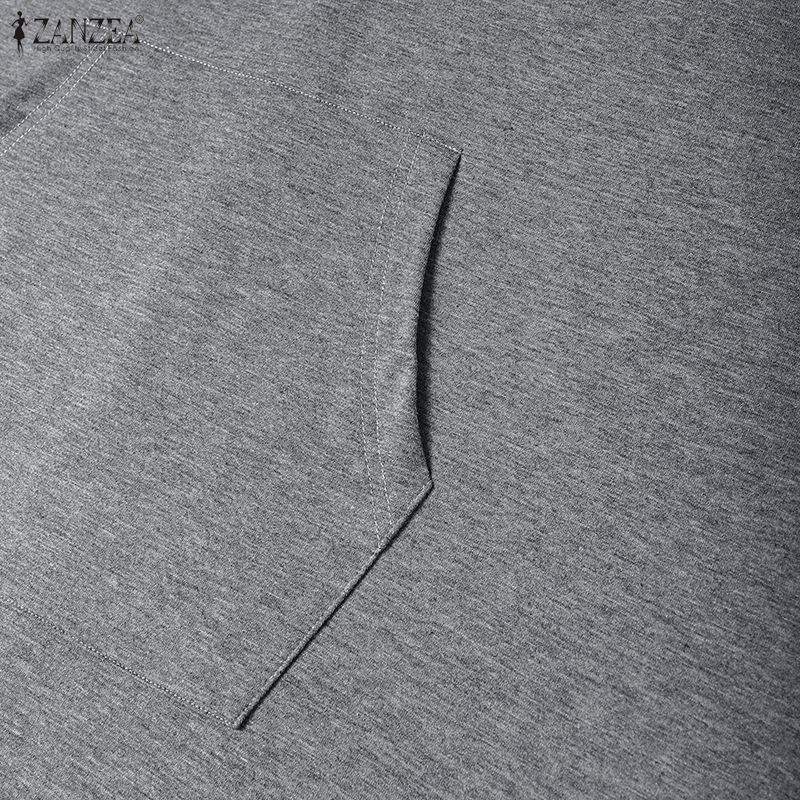 ZANZEA Women Summer Casual Short Sleeve Hoodies Long Dress