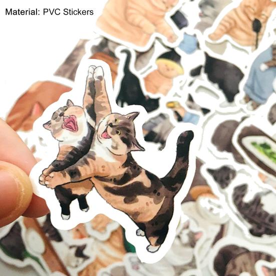 54Pcs Cartoon Stickers Cats Animal Printing Luggage Decoration Waterproof Cartoon PVC Stickers Luggage Decals for Diary