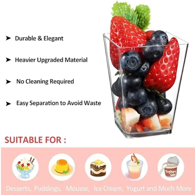 100PCS 40/20oz Mini Square Clear Plastic Dessert Cups Party with Small Plastic Dessert Cups Great for Desserts,pudding,mousse