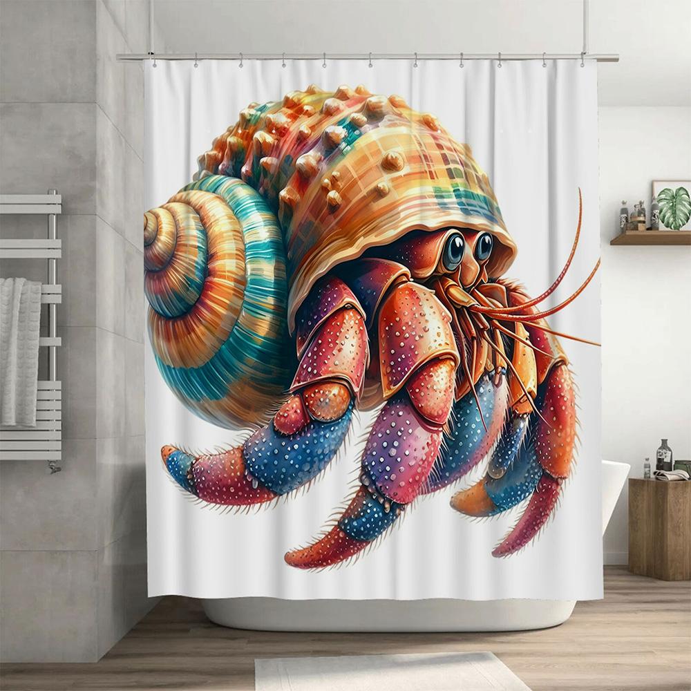 Colorful Hermit Crab Shower Curtain Bathroom Decor Waterproof Fabric Printing Perfect Gift for Beach Lovers