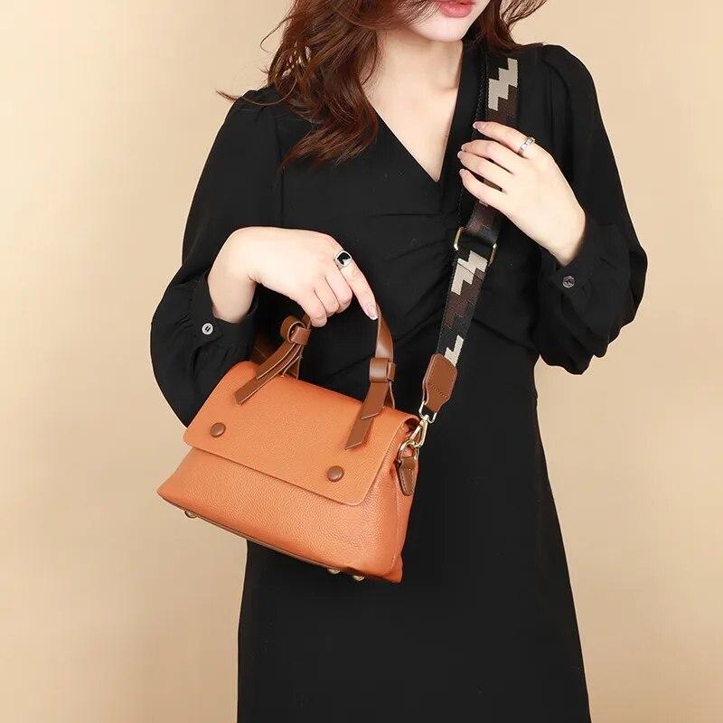 Genuine Leather Women Cowhide Tote The New Quality Leather Female Designer Handbag High Capacity Flap Shoulder Crossbod Bag