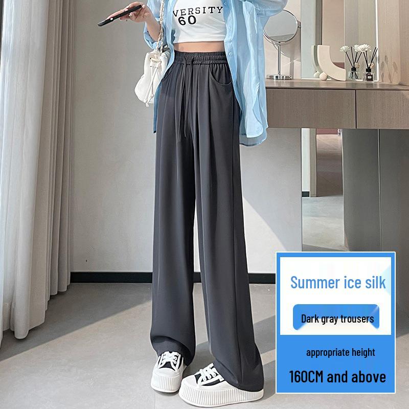 Women's Summer High-Waist Wide-Leg Ice Silk Pants: Lightweight, Sun-Protective, Quick-Dry, Loose, Straight-Leg, and Casual.