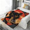 Black Cat Ramen Throw Soft Flannel Blanket Warm Knee Skin-Friendly Throw for Sofa Office Bed Traveling Winter Oversize