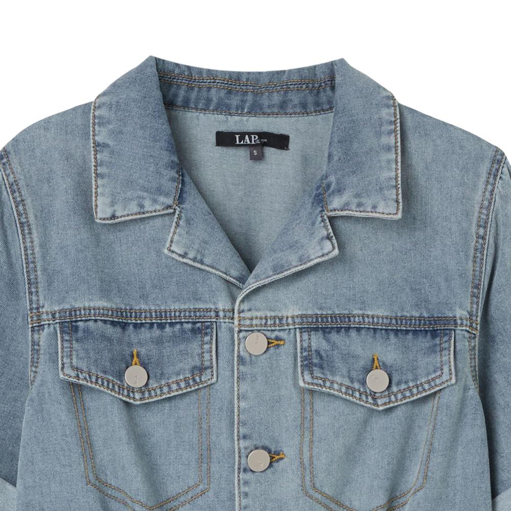 LAP Open Collar Roll-Up Short Sleeve Denim Dress As2Do563