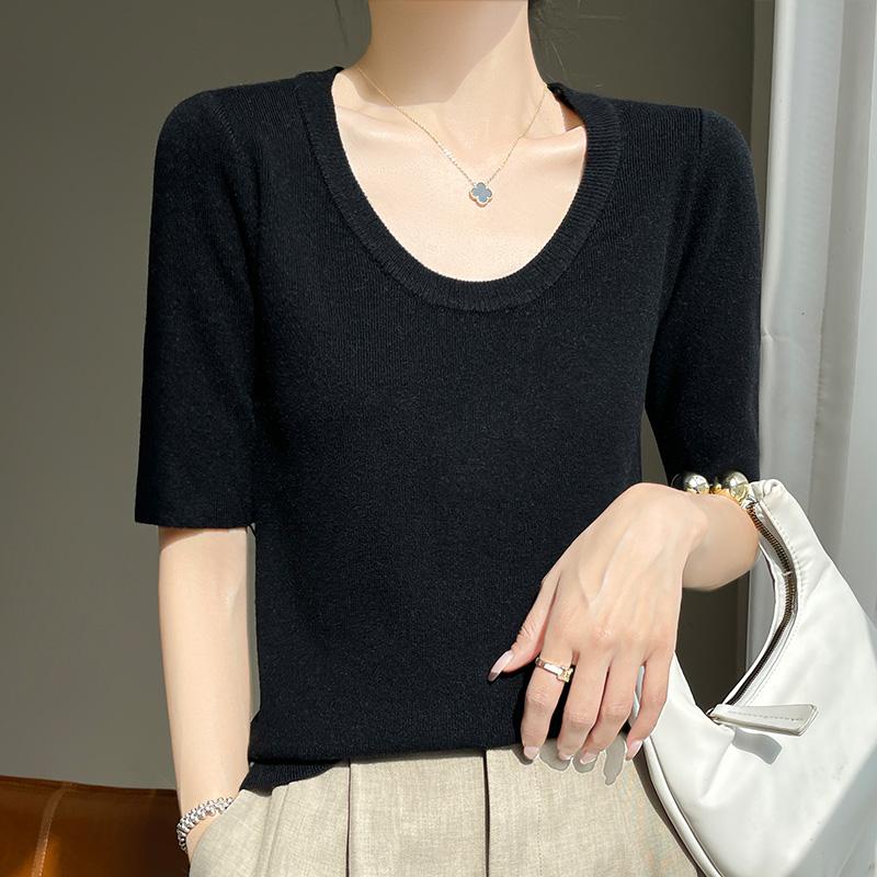 Women Knit T-shirt MODERN NEW SAGA Summer Knitted Shirt Short Sleeve Tees O-neck Pullover Knit Tops