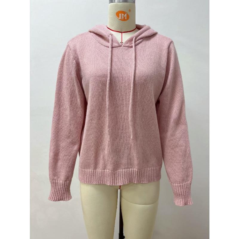 Hooded Knitted Hoodie Women's Autumn/Winter Hoodie Drawstring Pocket Sweater Women's Casual Solid Color Women