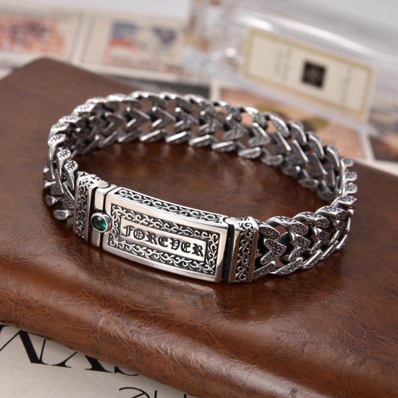 

2026 Heart-shaped Tang Grass Pattern Bracelet Chain Width 13mm Trendy Retro Personality 18CM