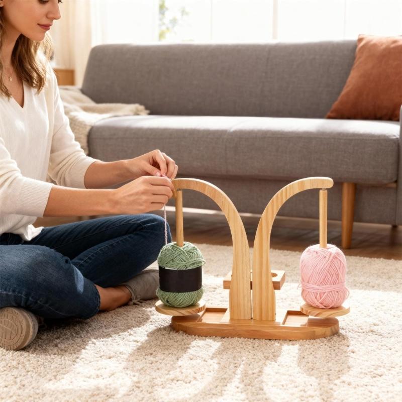 Multifunctionele Roterende Garenspoel Organizer Stand Magnetische Houten Garenhouder voor Naaien Haak Breien Project