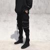 Men's Slim Fit Chinese Style Work Pants with Zipper and Ribbon Detail
