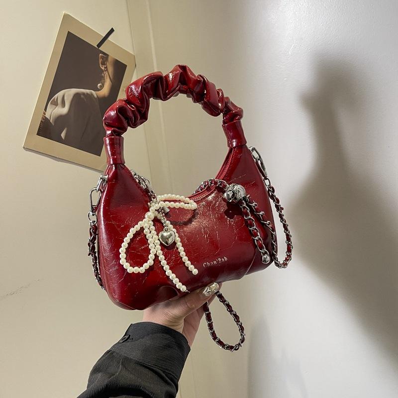 

Серебристая плиссированная портативная маленькая сумка женская летняя новая сумка-пельмень универсальная иностранная цепочка сумка-мессенджер