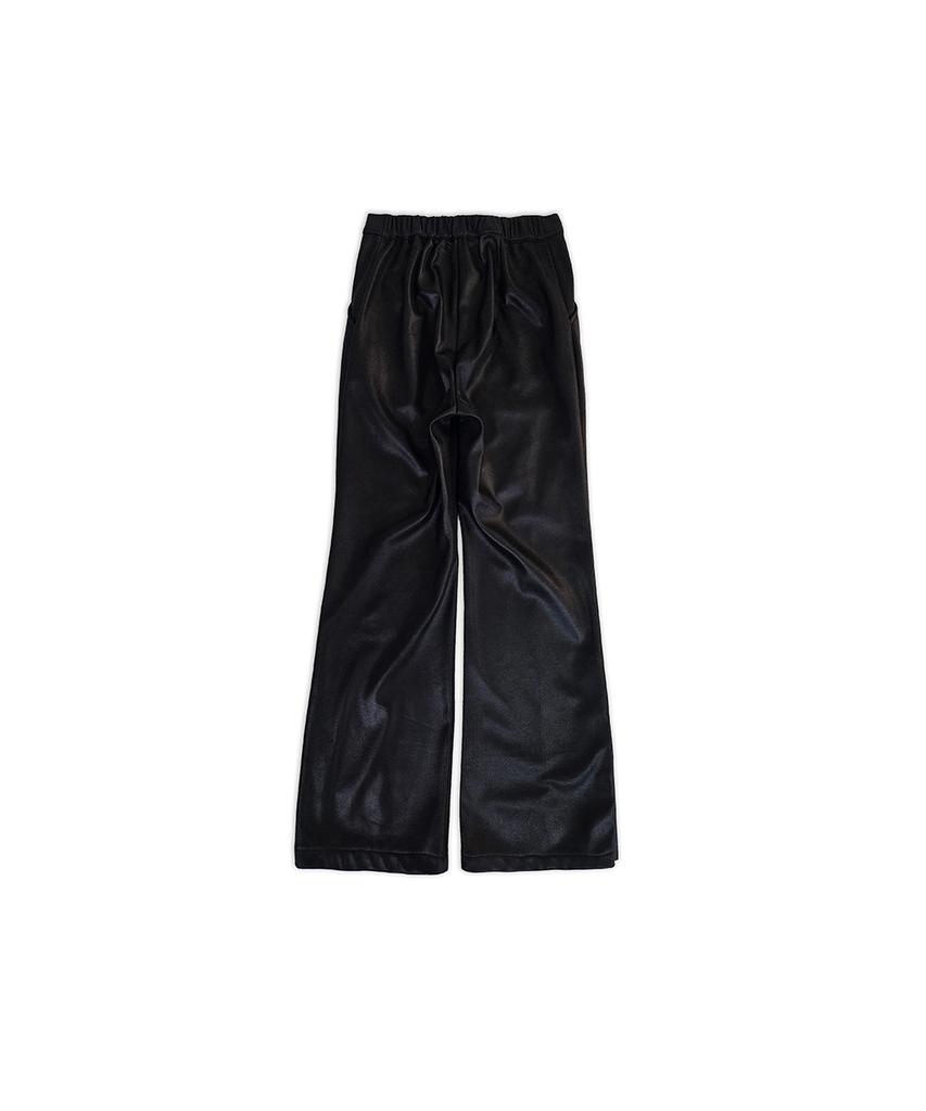 320SHOWROOM Faux Leather Side Slit Button Elastic Fleece-Lined Bootcut Pants Black