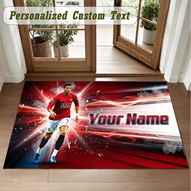 Crystal Velvet Square Rug Custom NameCristiano Ronaldo Pattern Non Slip Home Floor Decor Rug