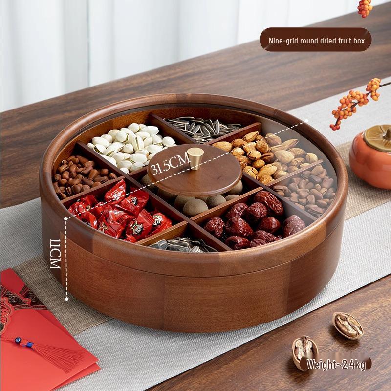 Wedding Dried Fruit Plate - Elegant Nine-Grid Glass Snack Box for Living Room