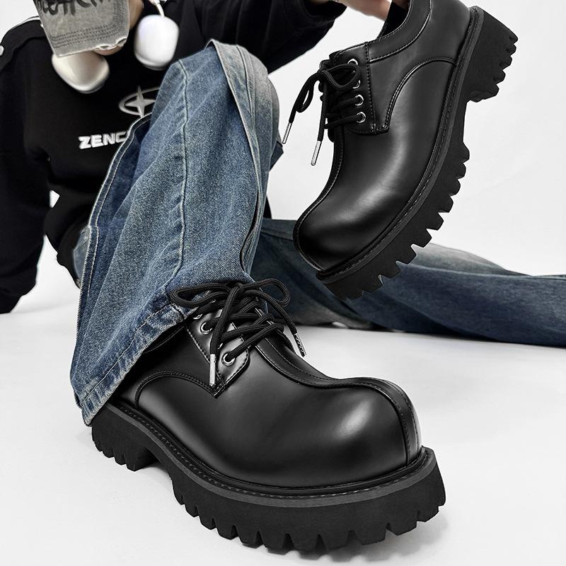 

Туфли дерби мужские с круглым носком трендовые угольно-черные ретро матовые кожаные универсальные высококачественные повседневные туфли с большим носком 38 чёрный