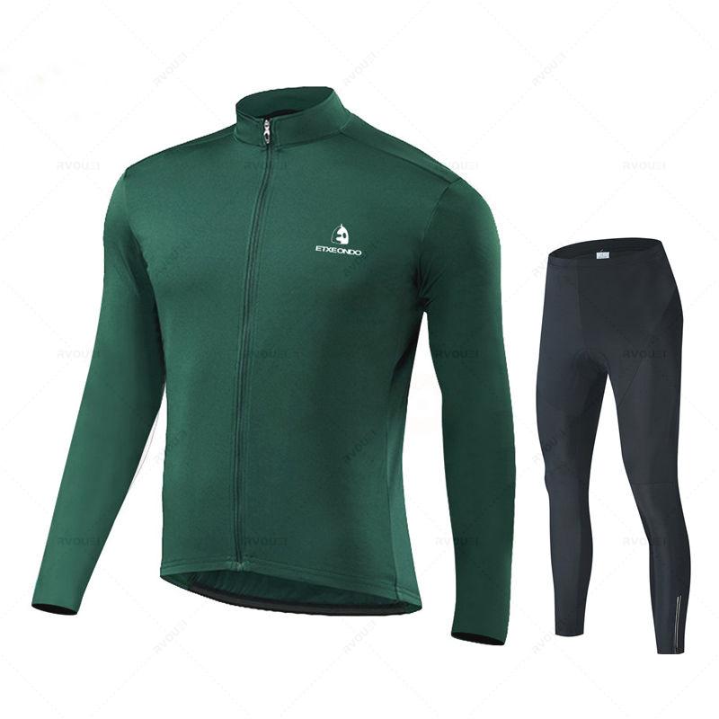 Autumn Cycling Suit Set  Pro Team Cycling Jersey 19D Bib Set MTB Uniform Bicycle Clothing Quick Dry Bike Clothes Mens Long Sleeves Wear