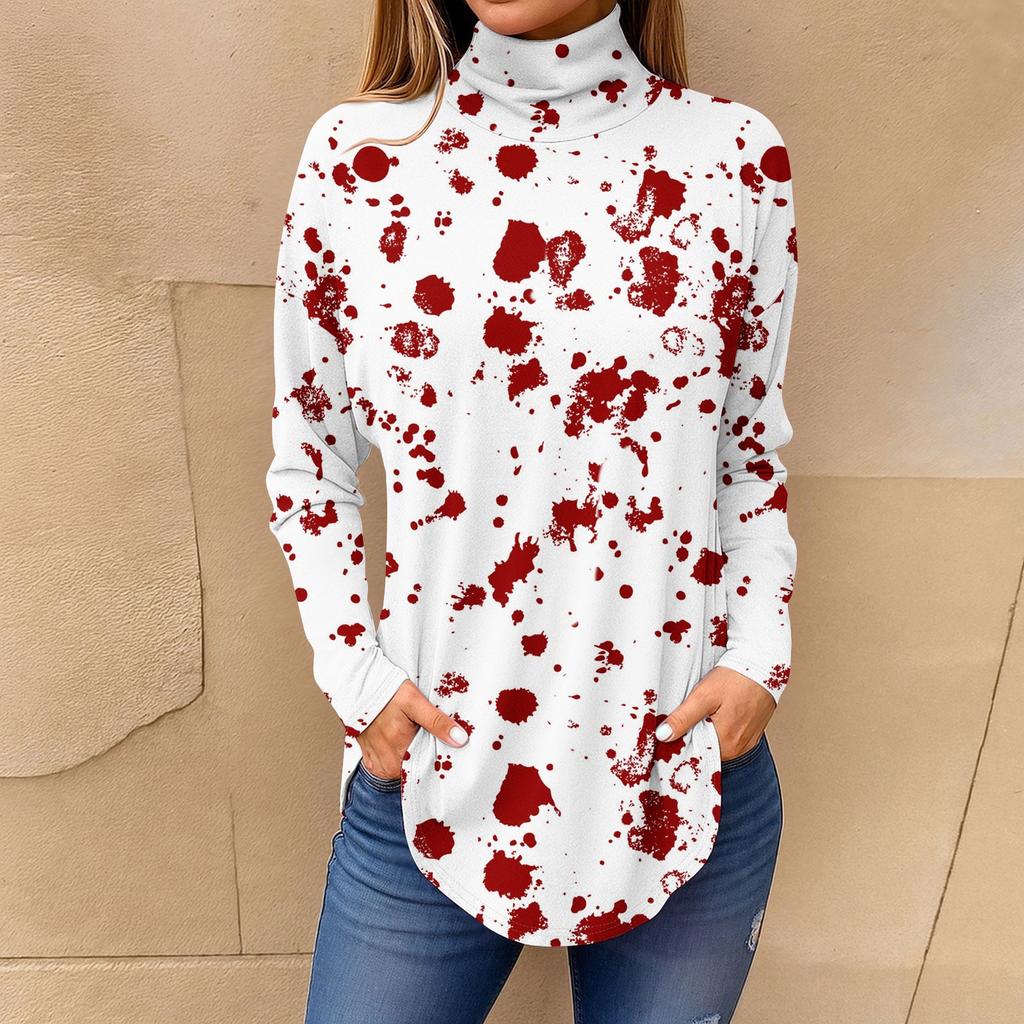 Tee Shirts For Women Fall Casual Long Sleeve Shirts Sweatshirt Vintage Printed High Neck Top Pullover