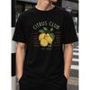 Men's Black Graphic T-Shirt With Citrus Club Lemon Print, Short Sleeve Crew Neck Cotton Tee For Casual Summer Wear