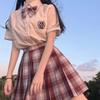 JK Skirts Women Summer High Waist Skirts Korean Style Pleated Skirts for Girls Cute Sweet Ladies Plaid Mini Skirt Shirt Bow Tie Women Set