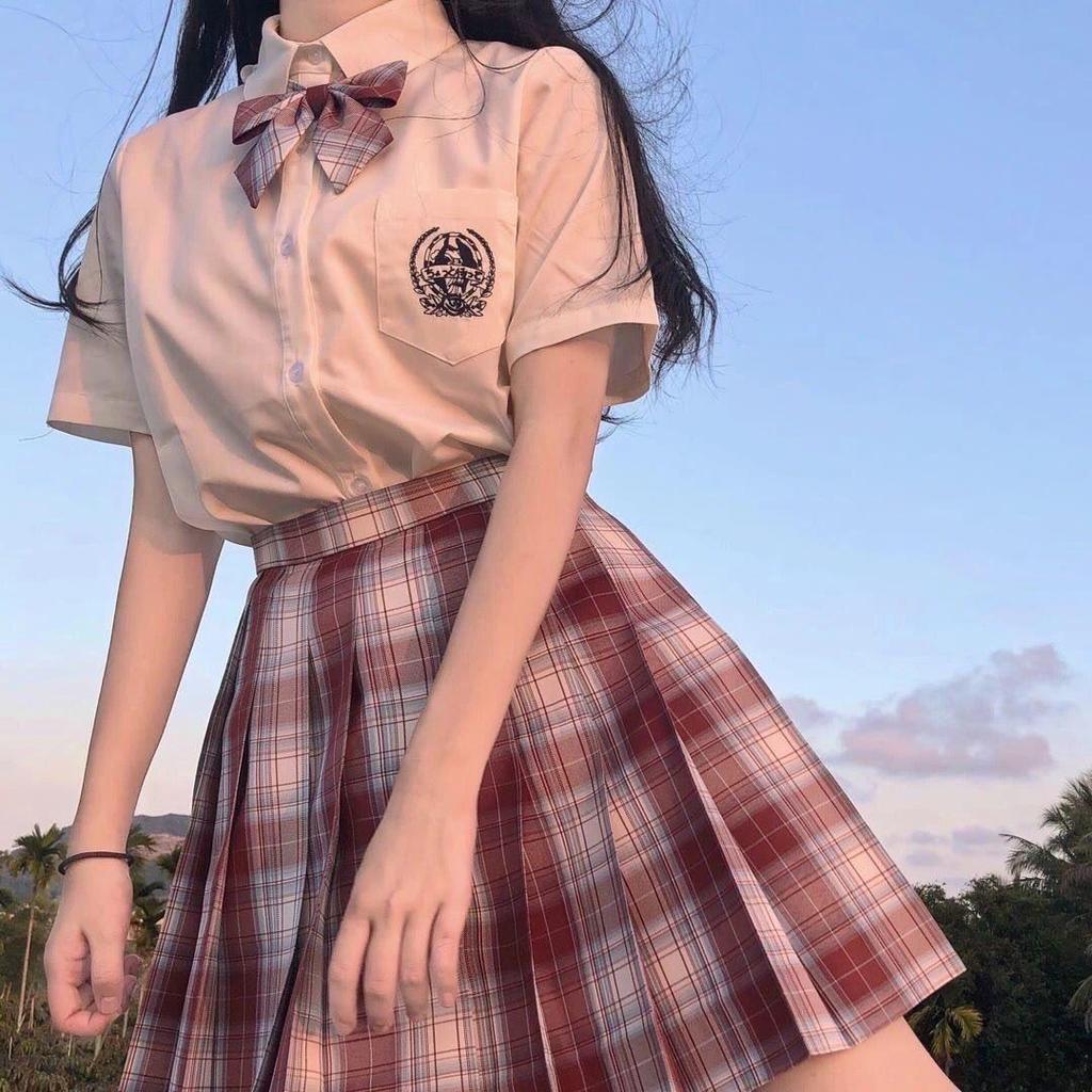 JK Skirts Women Summer High Waist Skirts Korean Style Pleated Skirts for Girls Cute Sweet Ladies Plaid Mini Skirt Shirt Bow Tie Women Set