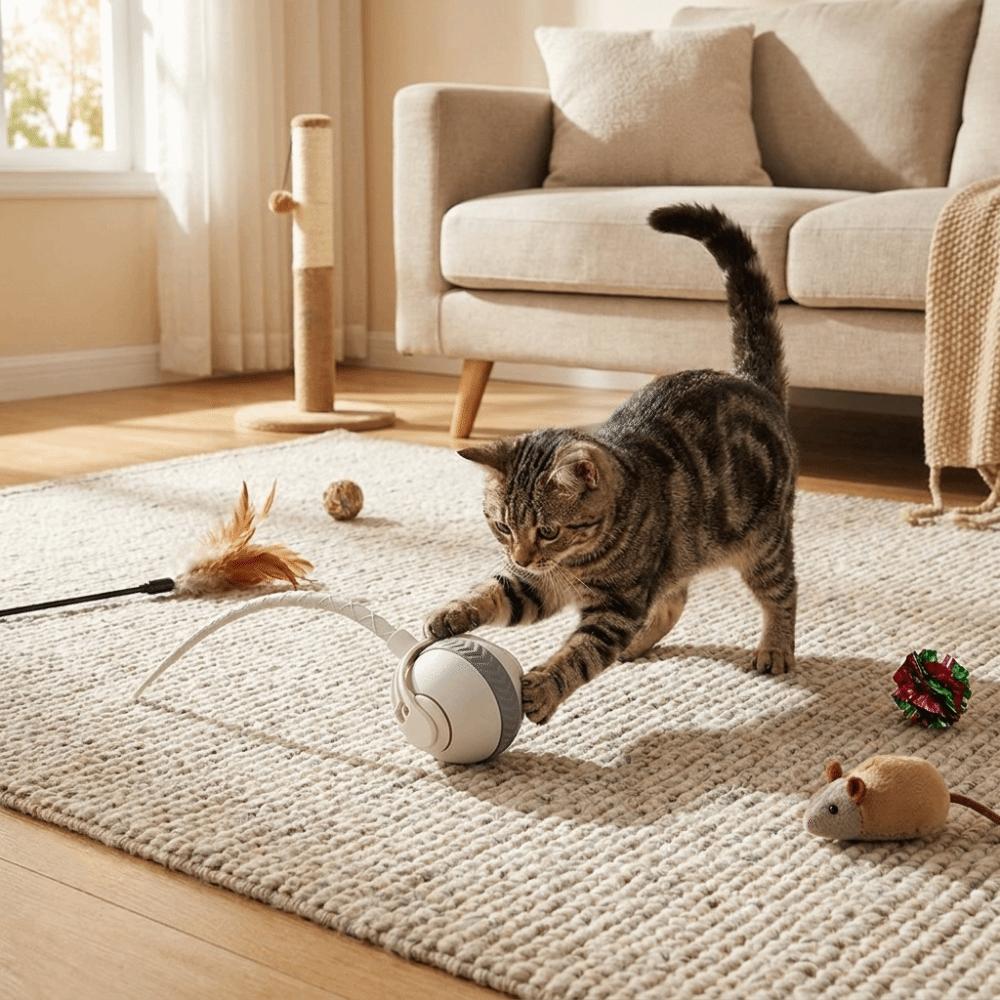 Adjustable Cat Teaser Ball Small Tail Electric Cat Teaser Interactive Cat Toys Energy-Consuming