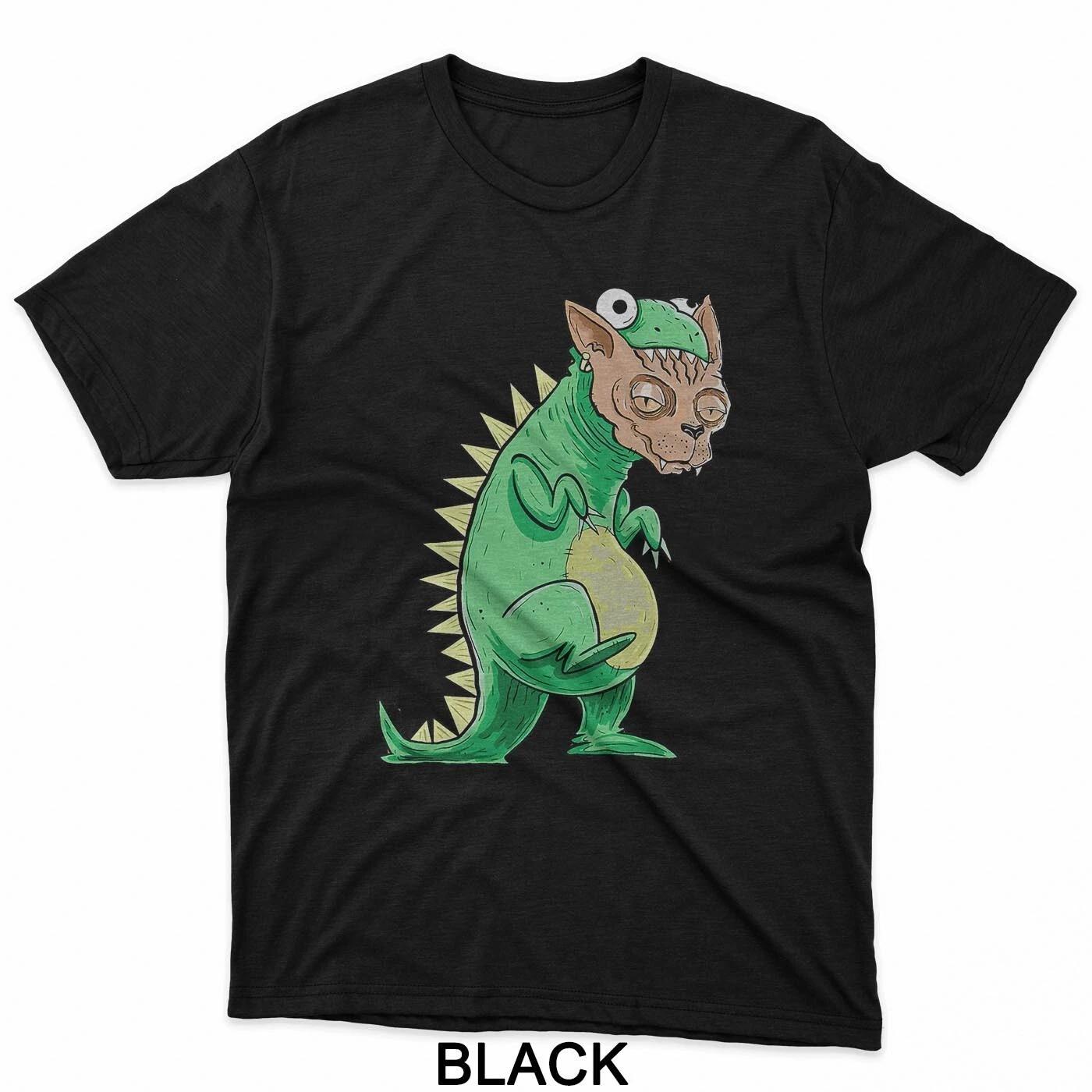 Dino Cat Hybrid Fun Design Retro Art For Animal Lovers T-Shirt S