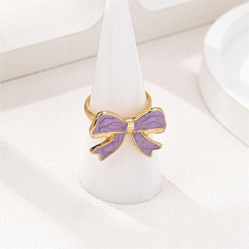 Shimmering Butterfly Knot Ring With Glossy Enamel Finish Allergy Resistant Alloy Jewelry For Daily Wear