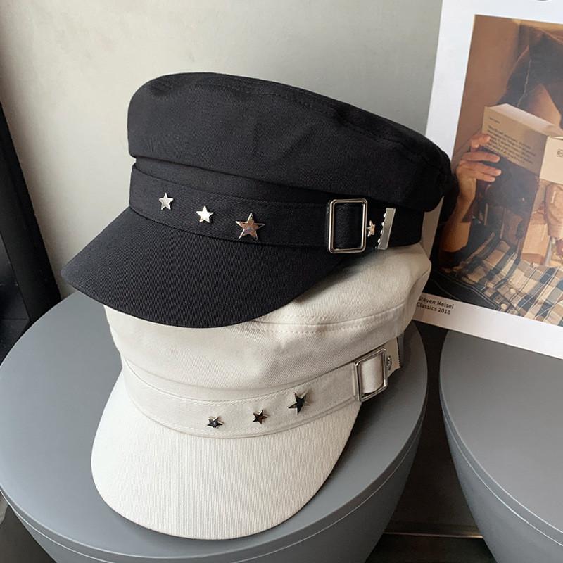 Stylish 2024 Black And Beige Beret Hat For Women With Embroidery And Casual Design