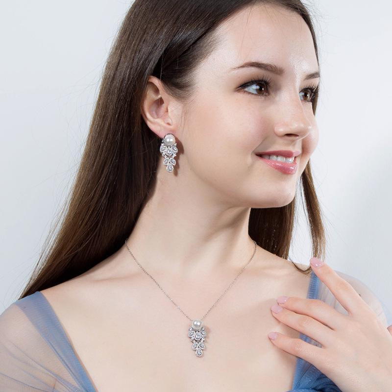 Temperament Sterling Silver Pearl Earrings, Water Drop Horse Eye Zircon Ear Jewelry