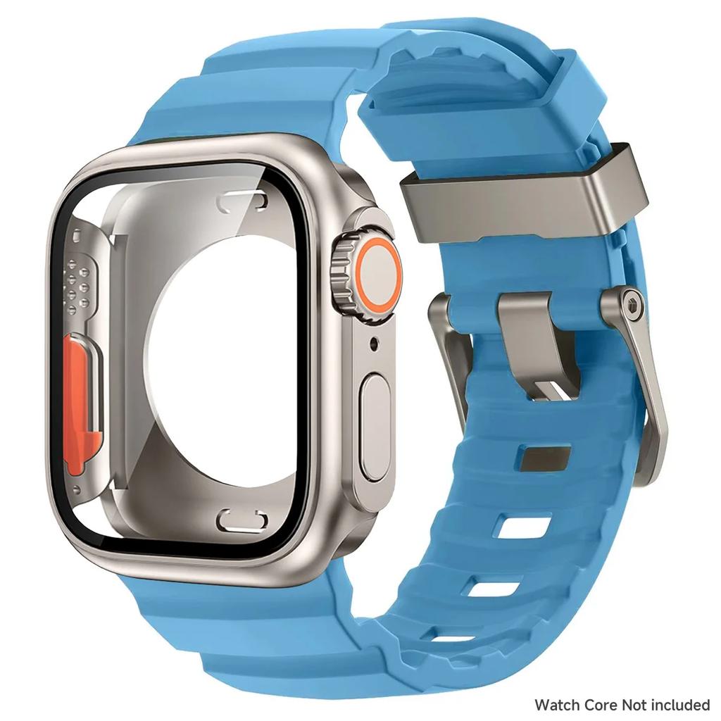 Silicone Strap+PC Case for Apple Watch 44 45 46mm Sport Bracelet Band Screen Protector Cover for Iwatch 10 9 8 7 Change To Ultra