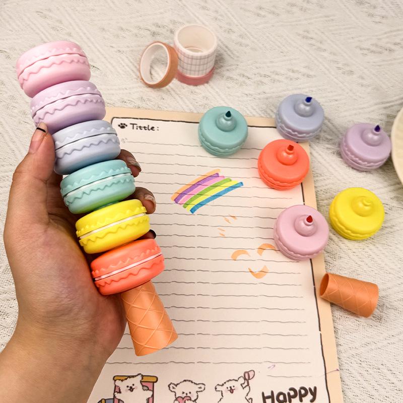KOMI Creative Macaron-Shaped Fluorescent Pen - Cute Japanese Korean Style Student Gift for Journals