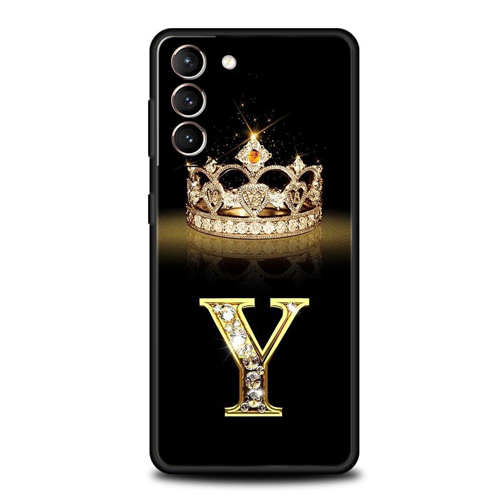 Fashion Diamond Crown Letter A Soft Phone Case For Samsung Galaxy S23 S24 S22 S21 S20 FE Ultra 5G S10 S10E S9 S8 Plus Cover