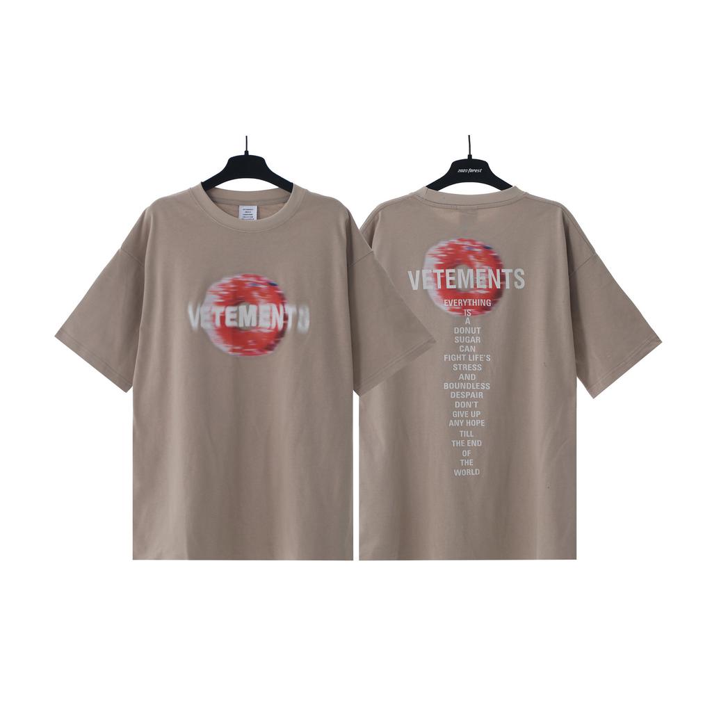 T-shirt in cotone puro a doppia filatura, lavata e invecchiata, con stampa di lettere Vetements, versione alta transfrontaliera, per uomo e donna