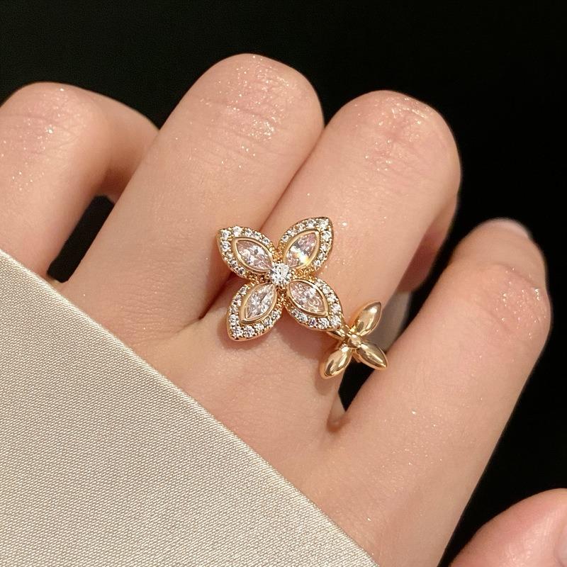Zircon Mangstar Flower Exquisite Fashion Opening Ring Light Luxury High-end Index Finger Ring Niche Temperament Versatile Ring