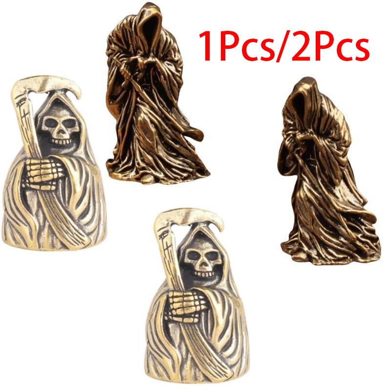1/2pcs Retro Brass Death Statue Black Robe Action Figures Miniature Punk Horror Statue Desktop Ornament Halloween Decor