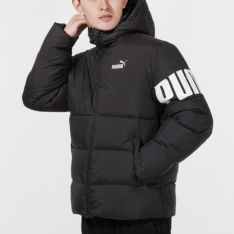 Puma Color-Block Logo Print Hooded Down Jacket Men Outerwear Black 848172-51