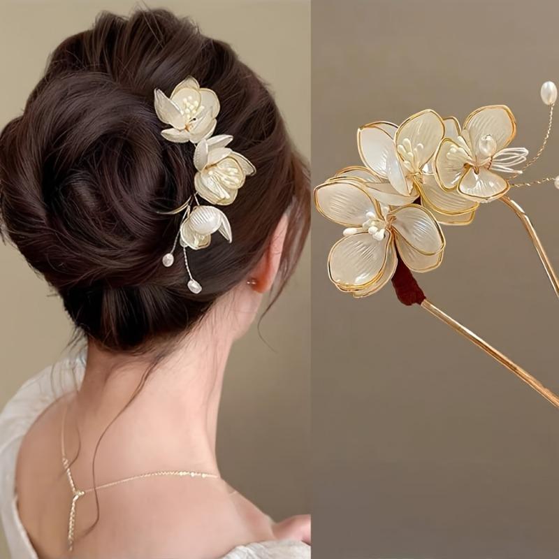 1PC Handmade Flower Hairpin, U-shaped Hairstyle Accessories, Hairpin Headdress, Hairpin Antique Style, Suitable for Bun Extension and Production