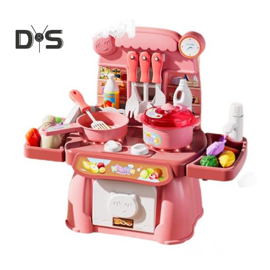 

34 шт. Детский кухонный игровой набор со звуком и светом, ролевая игра, гриль, набор для раннего образования, домашние кухонные игрушки розовый