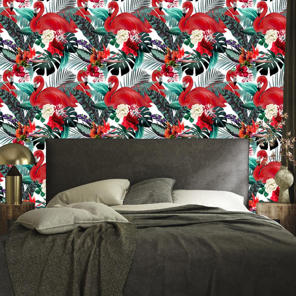 Wallpaper Flowers Plants and Flamingos for Living Room and Bedroom 50x1000