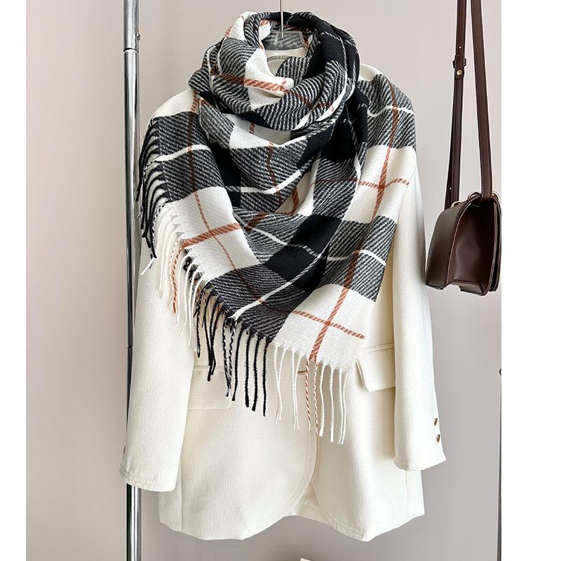 

Красный и зеленый клетчатый шарф из имитации кашемира, осенне-зимний, парный, теплый, с бахромой, большая шаль, тренд 180*65+2*8cm чёрный