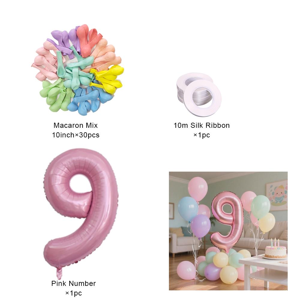 40inch Pink Number Foil Balloons Set Happy Birthday Party Decorations Kids Girl 1-9 Year Old Macaron Colored Balloon