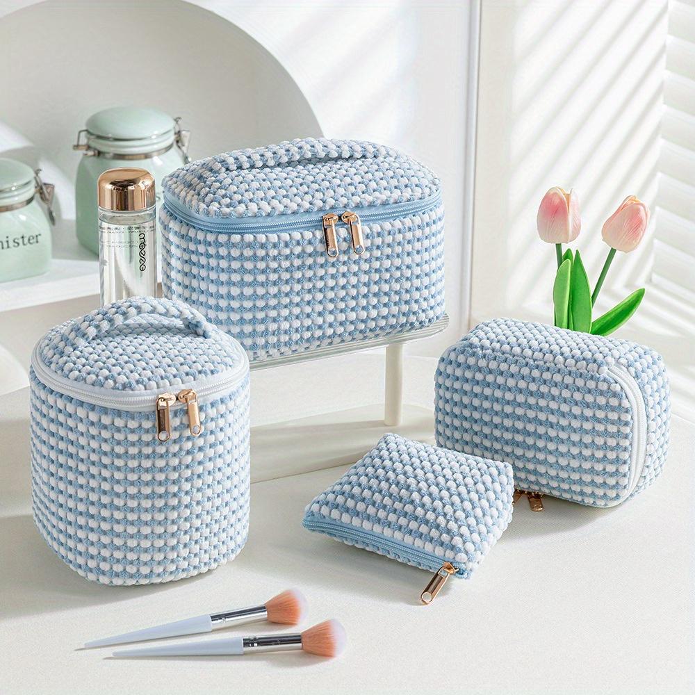 4pcs Velour Cosmetic Bags Set, Large Capacity Handheld Makeup Pouches with Snap Closure, Portable Organizer for Beauty Tools, Unfragranced