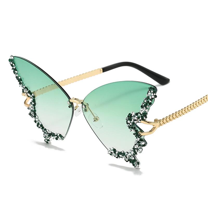 Butterfly Shape Sun Glasses Women Rhinestone Decoration Rimless Sunglasses Party Club Women's Sunglass