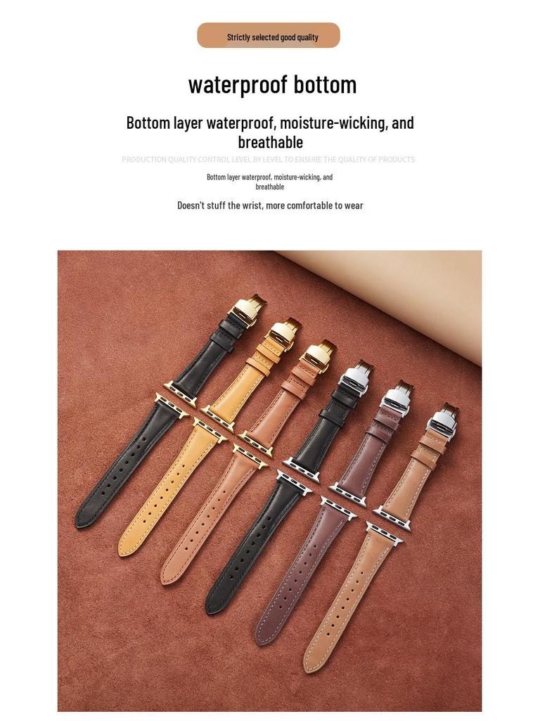 Kompatibles Apple iWatch Armband - Pflanzlich gegerbtes Leder mit Schmetterlingsverschluss
