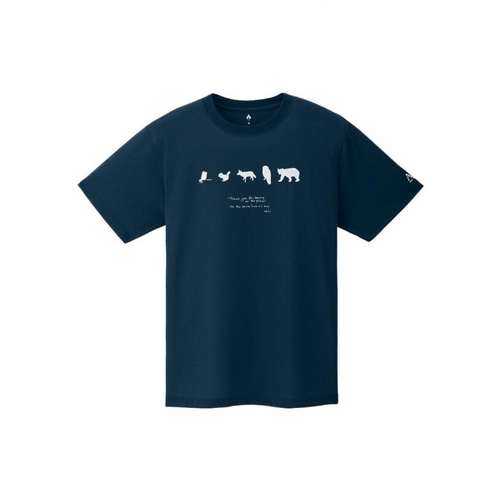 MONTBELL Japanese Crew Neck Monogram Print Pullover Drop Shoulder Quick Dry Short Sleeve T-Shirt Unisex Navy Blue